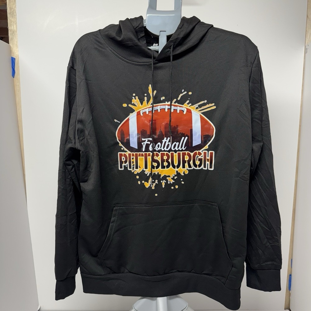 Pittsburgh Football Hoodie Black Gold Skyline Pullover Men's XL NEW